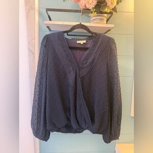 ee:some Navy Swiss Dot Lace-Trim Blouse – Size S